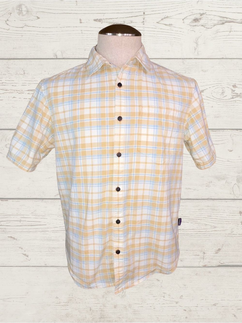 Patagonia Organic Cotton Slub Poplin Plaid Short Sleeve Button Down Shirt Sz S